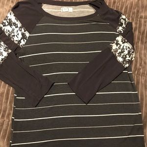 Gray Striped Baseball Tee